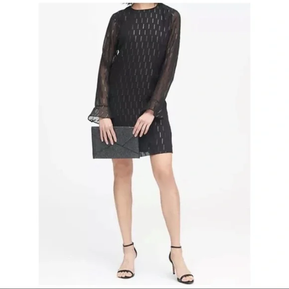 Banana Republic | Dresses | Banana Republic Ruffle Cuff Chiffon Long Sleeve  Dress Size 6 New With Tags | Poshmark